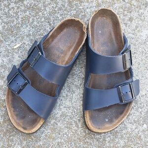 Birkenstock Arizona Oiled Leather Softbed Blue Sandals Size EU 39 US 8/8.5
